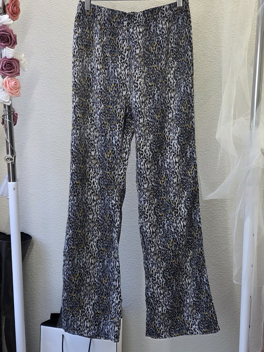 Womens Leopard  Print Wide-Leg High Waist  Pants - Black & White